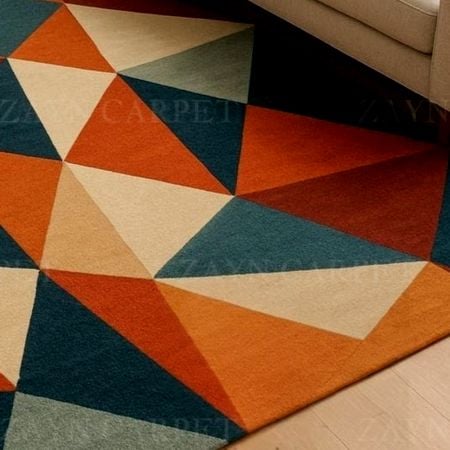 Handcrafted Geometric Multicolor Triangle Pattern Rug